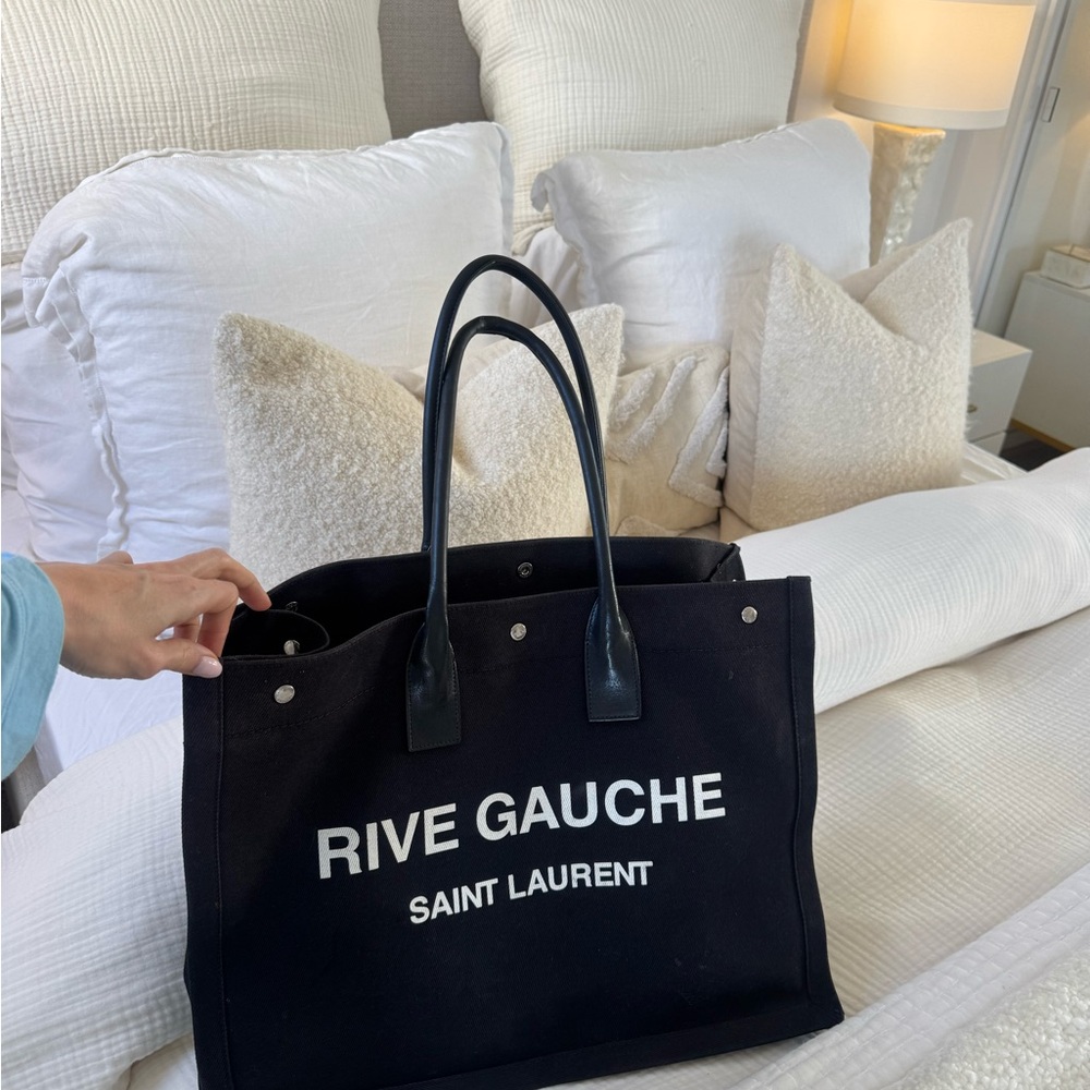 Saint Laurent Black and White Rive Gauche Tote - Picture 7 of 10